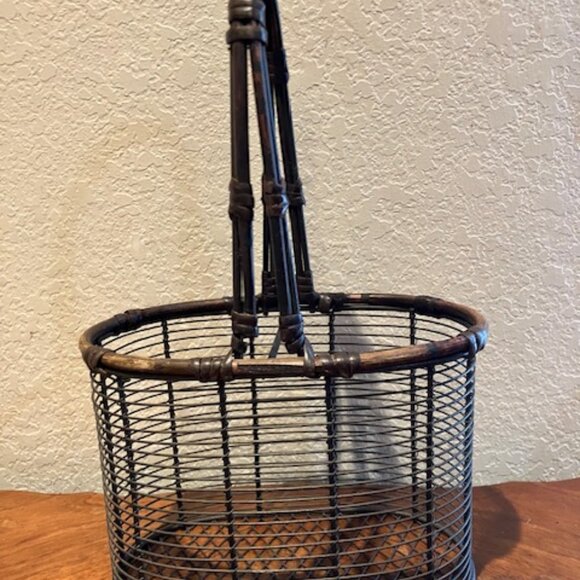 Metal and Wooden Basket/Wine Caddy - Picture 1 of 7